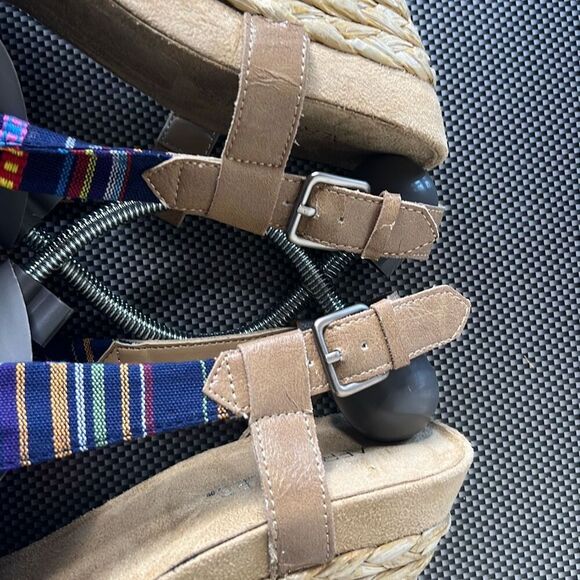 Aerosoles Plush Pillow Blue Fabric Open Toe Wedge Espadrilles Sandal Size 12 - Picture 7 of 9